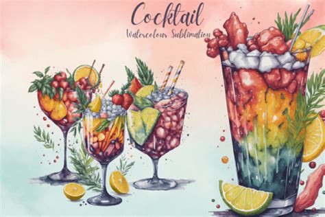 Cocktail Watercolor Sublimation Clipart Graphic By Iampaulrose