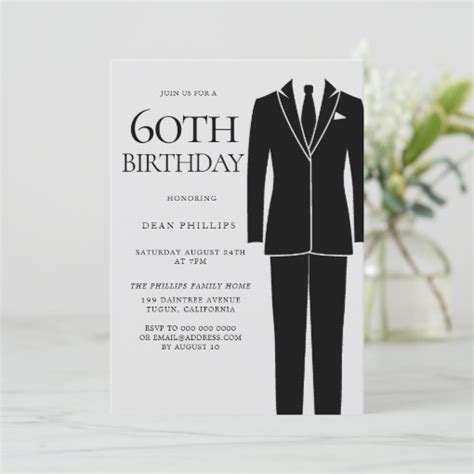 Black Suit And Tie Mens 60th Birthday Party Invitation Zazzle