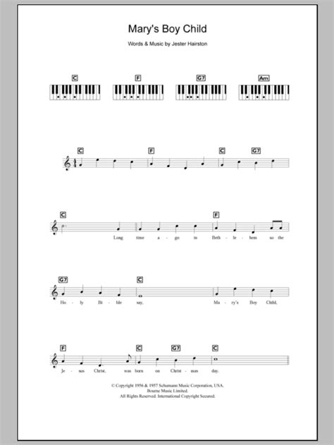 Harry Belafonte "Mary's Boy Child" Sheet Music & Chords for Piano Chords/Lyrics | Download PDF ...