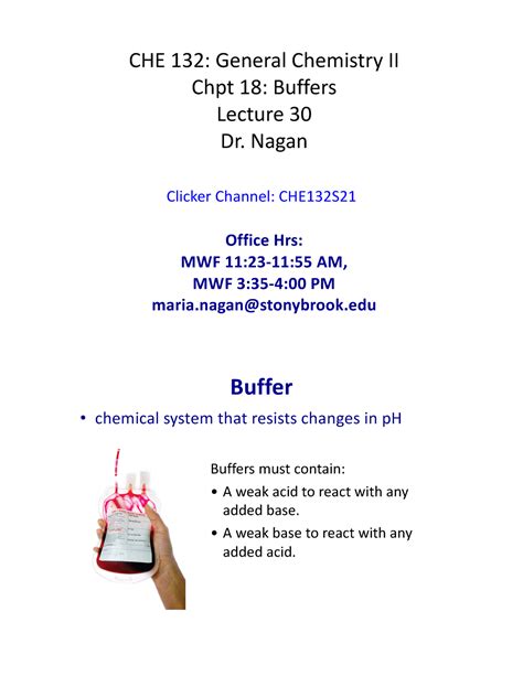 L30 Chpt18 Forstudents CHE 132 General Chemistry II Chpt 18 Buffers