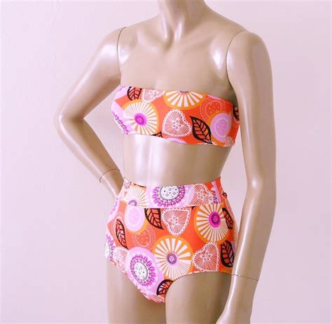 High Waisted Bikini Bottom And Bandeau Top Two Piece Swimsuit Etsy