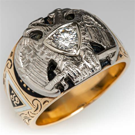 Men S Nd Degree Masonic Diamond Ring Two Tone Gold