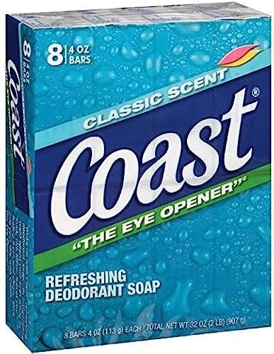 Coast Deodorant Soap Bars 8 Pack Classic Pacific Force Scent 32 Oz Pack Of 2