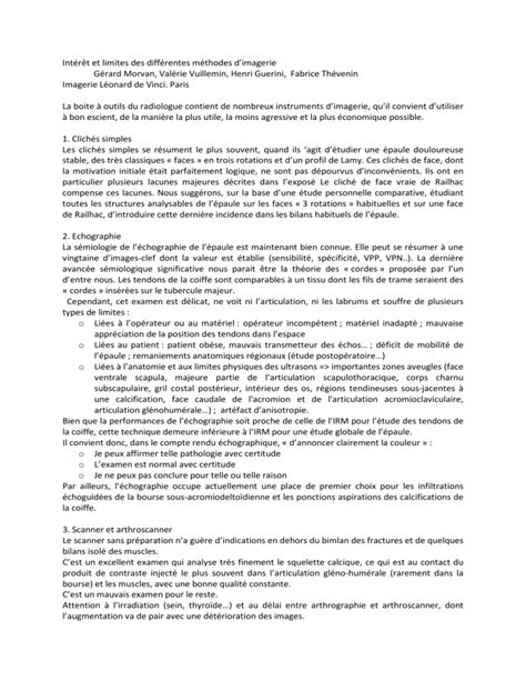 Int R Ts Et Limites Des Diff Rentes Techniques Dimagerie Pdf