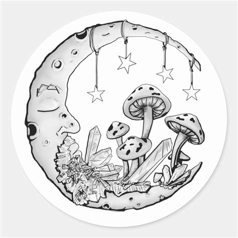 Celestial Moon Mushroom Lover Mushroom Drawing Mushroom Art Star