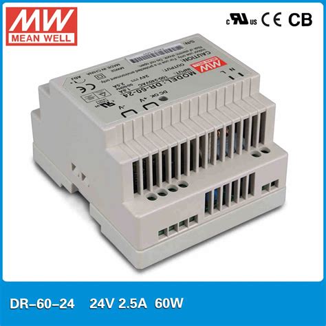 Original MEAN WELL DR 60 24 Single Output 2.5A 24V 60W DIN rail mounted ...