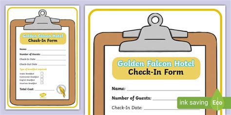 Uae Golden Falcon Hotel Role Play Check In Sheet Twinkl