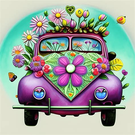 Hippie Love Bug Car Graphic · Creative Fabrica