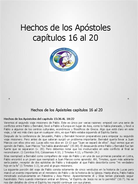 Hechos De Los Apóstoles Capítulos 16 Al 20 Pdf Bernabé Pablo El