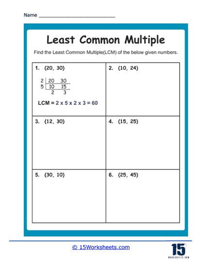 Least Common Multiples Worksheets Worksheets