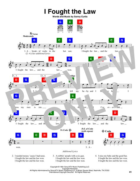 I Fought The Law By Bobby Fuller Four Sheet Music For Chordbuddy At