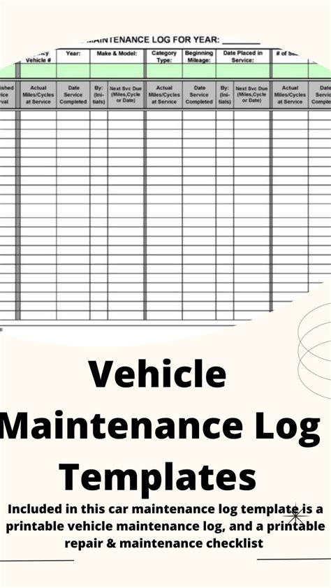 Printable vehicle maintenance log template – Artofit