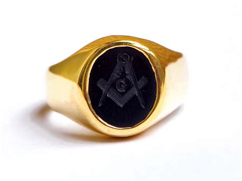 Masonic Ring Black Onyx Engraved Set Square Gold Plated Etsy