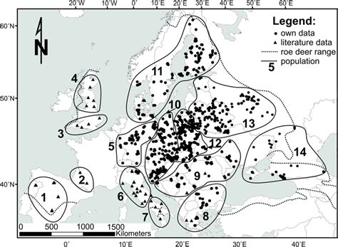 Roe Deer Capreolus Capreolus Sampling Locations In Europe