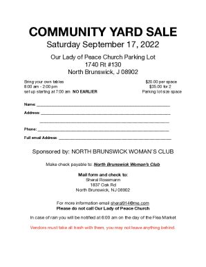 Fillable Online North Brunswick Woman S Club Community Yard Sale Fax