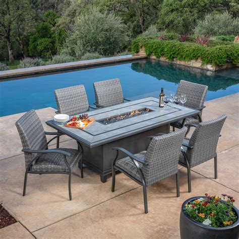 Indigo 7 Piece Woven Fire Dining Set Fire Table Patio Patio Dining