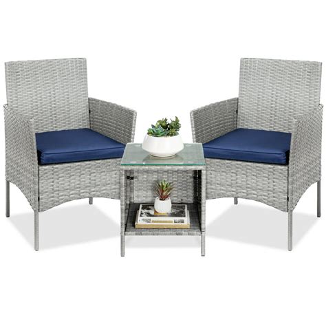 Best Choice Products 3 Piece Outdoor Wicker Conversation Bistro Set Patio Chat Furniture W 2