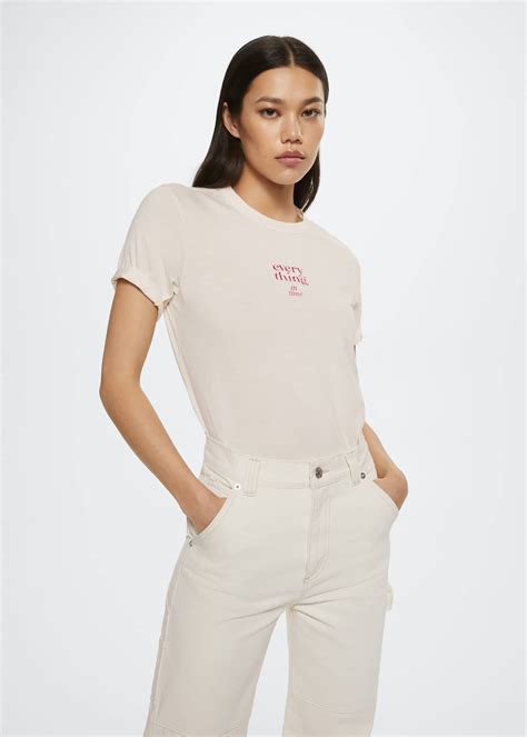 Embroidered Cotton Message T Shirt Women Mango Outlet Usa