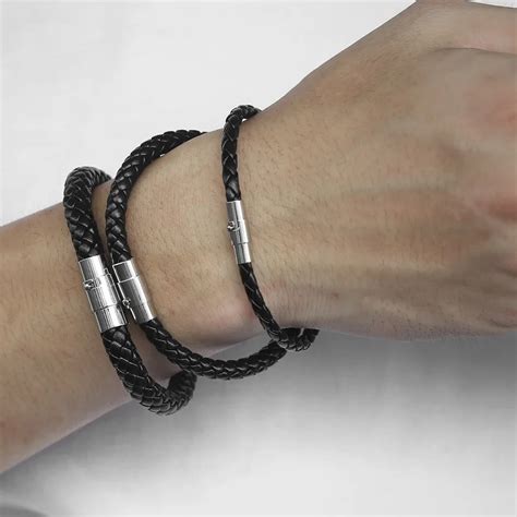 Davieslee Bracelets For Men Black Brown Braided Cord Rope Stainless