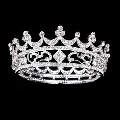 Vintage Full Round Gold Queen Crown Alloy Circle Crystal Wedding Tiara