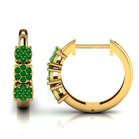 18k Yellow Gold Over Sterling 1 10 Ct Round Emerald Hoop Earrings For