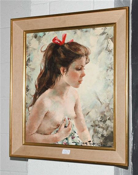 Igor Talwinski Portrait Of A Nude Girl Wearing A Pink Ribbon In Her