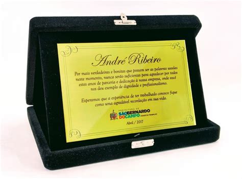 Placa Homenagem formatura Aço Inox Estojo De Veludo 20x15cm R 64 00