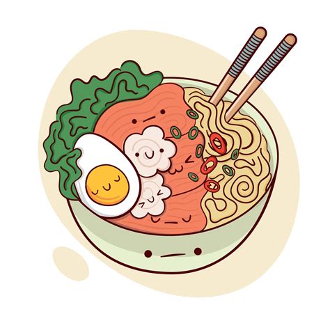 Draw Funny Kawaii Ramen Soup In A Bowl Vector Illustration Japanese