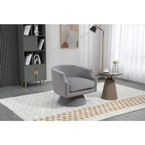 Gray Velvet Fabric 360° Swivel Barrel Chair Accent Sofa Modern Round ...