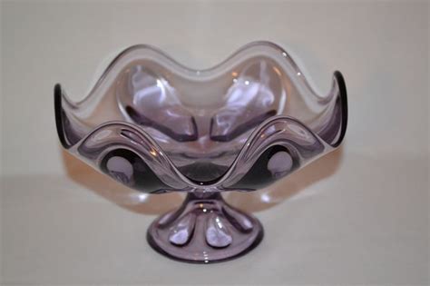 Vintage Viking Glass Amethyst Purple Epic 6 Petal Compote Bowl Pedestal