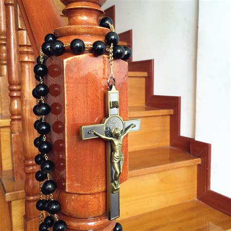 LARGE 20MM Black GOLD Obsidian Bead Wall Rosary Cross Crucifix Catholic