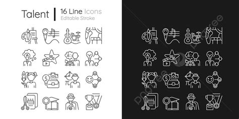 Linear Icons Set For Dark And Light Mode Illustrating Talents And