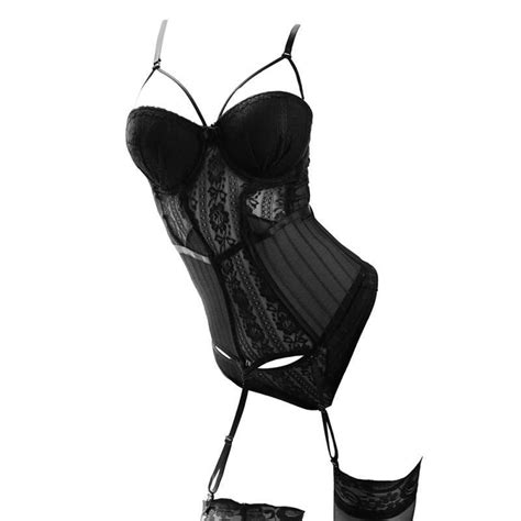 Jual L1215 Baju Tidur Lingerie Bustier Corset Dress Hitam Transparan