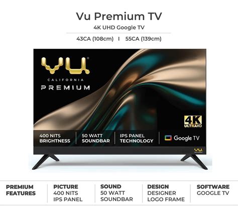 Vu Premium TV 55 Inch 108cm I The Masterpiece Glo 4k Ultra HD Smart