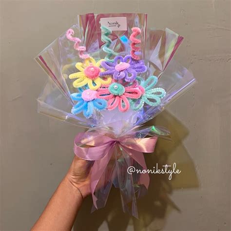 Jual Bisa Cod Buket Bunga Kawat Bulu Pipe Cleaner Flower Buket