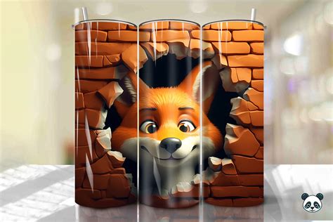 Fox 3D Cracked Hole Tumbler Wrap Graphic By Pandastic Creative Fabrica