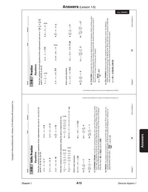 Answers Lesson 1 5 Mrs Henderson S Math Class Answers Copyright