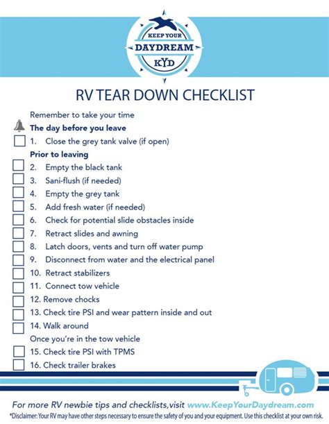 Printable Rv Setup Checklist