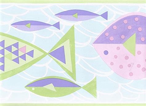 Norwall Gu79240 Fish Wallpaper Border Green Blue Purple Pink