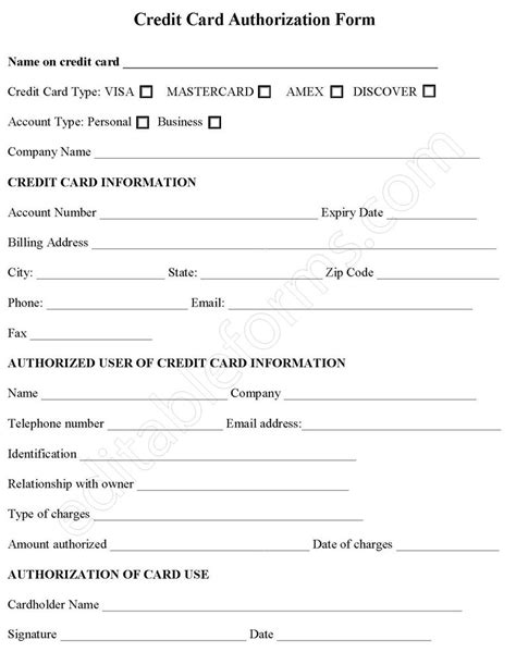 Credit Card Authorization Fillable PDF Form Editable Forms S Ko Fi