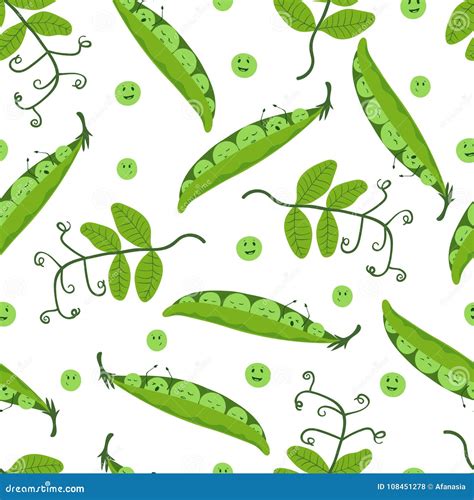 Seamless Cartoon Pea Pattern Stock Vector Illustration Of Cartoon Vegetable 108451278