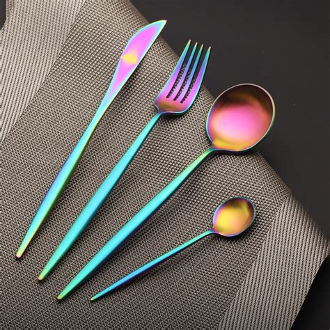 Stainless Steel Cutlery Set Multi Color Flatware Piece Set Kitchen