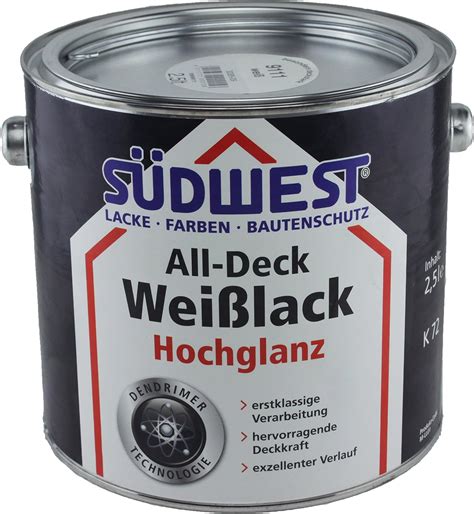 Südwest All Deck Weißlack 2 5 Liter Hochglanz Amazon de Baumarkt