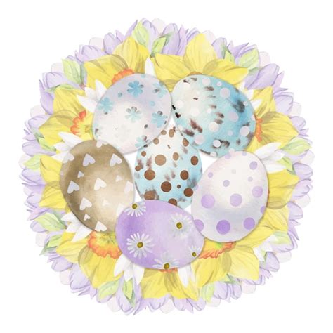 Aquarell Handgezeichnet Ostern Feier Cliparts Nest Kranz Mit Bemalten