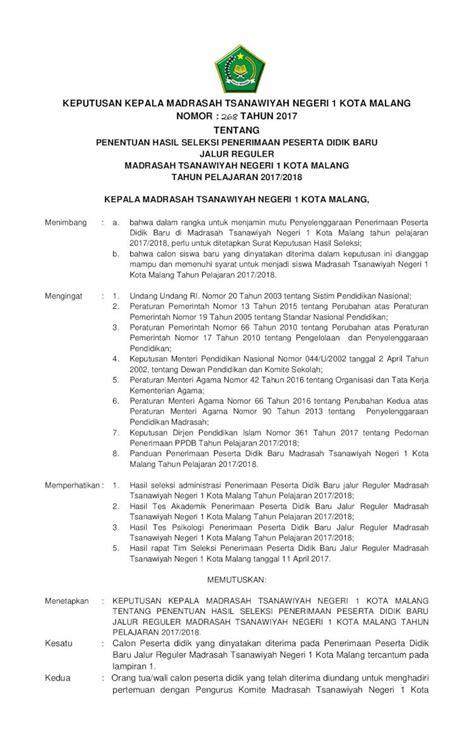 Pdf Keputusan Kepala Madrasah Tsanawiyah Negeri Kota Malang