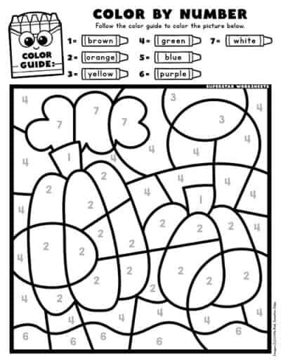 Fall Color By Number Superstar Worksheets