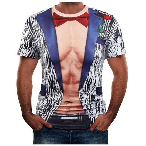 Mens Muscle Fit Shirts Short Mens 3d Fake Abs T Shirts Shredded Chest