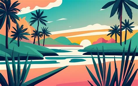 Premium AI Image Sunset At Beach Illustration Nature Summer Background