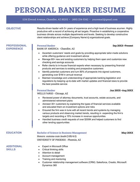 Personal Banker Resume Examples And Writing Guide