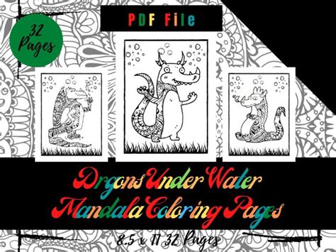 Dragons Underwater Mandala Colouring Pages, Sheets PDF, Printable Pages ...